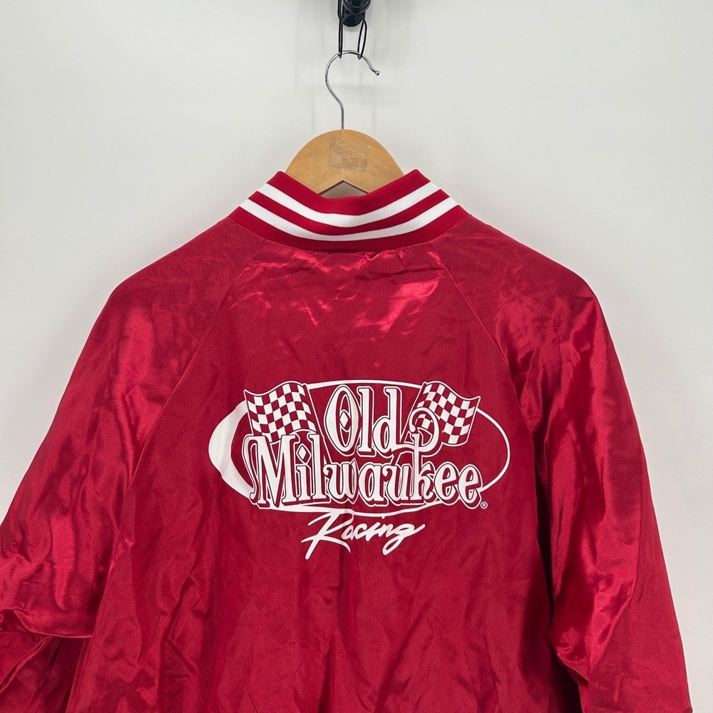 Old Milwaukee Racing Satin Bomber Jacket Red Mens Large Vintage